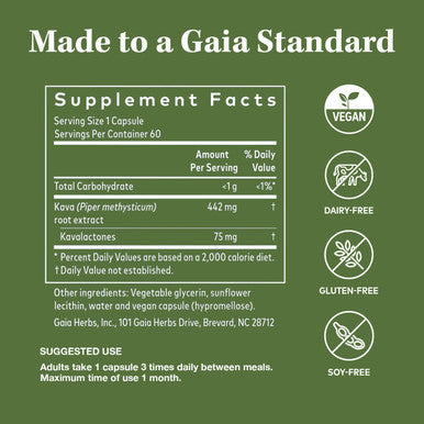 Gaia Herbs Kava Root - Helps Sustain a Sense of Calm and Relaxation* During Times of - Made With Noble Kava Cultivars - 60 Vegan Liquid Phyto-Capsules (20-Day Supply)