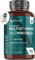 Weightworld Multivitamin Tablets for Men & Women with 27 Active Multivitamins & Minerals Like Iron Zinc & Vitamin D - Peppermint Flavour 400 Micro Tablets - Vegan Multivitamins Nutritional Supplement