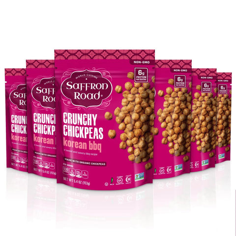 Saffron Road Roasted and Crunchy Sea Salt Chickpeas High Protein Snacks Glutenfree Vegan High Fiber Snacks Halal and Kosher 5.4oz Pouch Pack of 6