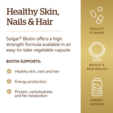Solgar Biotin 1000 Mcg 250 Vegetable Capsules - Supports Healthy Skin Nails & Hair - Energy Metabolism - Enhanced Potency - Non-Gmo Vegan Gluten Free Dairy Free Kosher Halal - 250 Servings