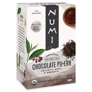 Numi Organic Tea Chocolate Puerh 16 Count Box of Tea Bags (Pack of 3)