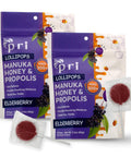 P.R.I Elderberry Manuka Honey Lollipops with Propolis & Menthol, MGO 300+, Natural Honey Pops, Individually Wrapped Throat Soothing Pops, 24 Count