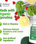 Dr. Berg's (Veggie Solution) Organic Super Greens Powder w/ Spirulina - Raw Green Powder Superfood - Vegetable Powder Supplement with Vitamins, Minerals, Enzymes, and Phytonutrients - 110 Servings