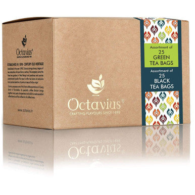 Octavius Assorted Tea Sampler Set (6 Flavors 100 Tea Bags) | Black & Green Tea Sampler Pack | Tea Set | Pack of 2