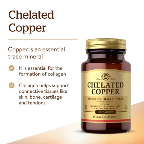 Solgar Chelated Copper 100 Tablets - Essential For Collagen Formation - Highly Bioavailable Form - Supports Connective Tissue - Non-Gmo Vegan Gluten Free Dairy Free Kosher 100 Servings