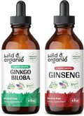Wild & Organic Ginkgo Biloba Tincture 4 Fl Oz & Ginseng Tincture 4 Fl Oz