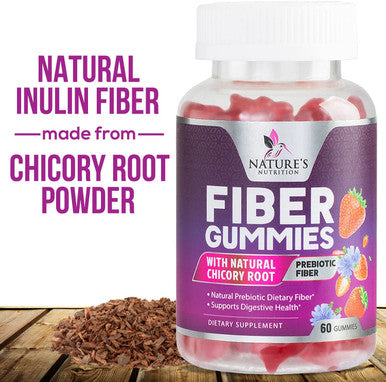 Fiber Gummies Dietary Fiber Supplement for Regularity and Digestive Health Support - Natural Prebiotic Fiber for Adults - Strawberry Fruit Flavor - Non-GMO, Gluten Free, Vegan - 60 Gummies