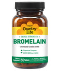 Country Life Bromelain Triple Strength Digestive Enzyme 60 Tablets Certified Gluten Free Certified Vegan Certified Halal Non-Gmo Verified