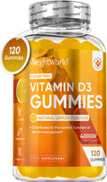 Weightworld Vitamin D Gummies Adults 4000IU - Sugar- - 4 Months Supply - Natural Lemon Flavour - 120 Chewable Vitamin D3 Gummies - Vegetarian Friendly - High Strength Vitamin D Supplement - GMO & Gluten