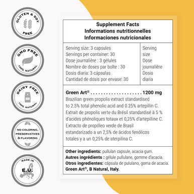 Supersmart Green Propolis 1200mg Per Serving Standardized to 5 Total Phenolic Acids 0.5 Artepillin C Immune System Booster Supplement Non GMO Gluten Free 90 Vegetarian Capsules