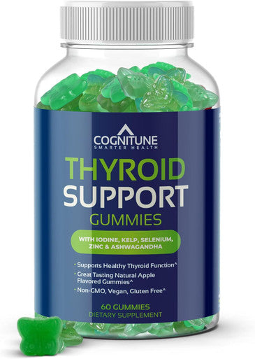 Thyroid Support Gummies For Women & Men - Non-Gmo, Vegan, Gluten-Free, With Iodine, Kelp, Ashwagandha, Zinc, Selenium And More - Natural Apple Flavor Thyroid Gummies Supplement For Hypothryoidism