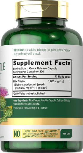 Carlyle Milk Thistle 1000mg | 300 Capsules | Non-GMO Gluten Extract