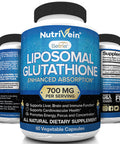 Nutrivein Liposomal Glutathione Setria 700mg - 60 Capsules - Pure Reduced Glutathione - Master Antioxidant for Optimal Cell Protection, Liver Cleanse, Brain and Immune Function