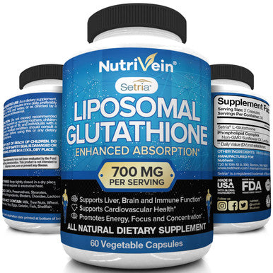 Nutrivein Liposomal Glutathione Setria 700mg - 60 Capsules - Pure Reduced Glutathione - Master Antioxidant for Optimal Cell Protection, Liver Cleanse, Brain and Immune Function
