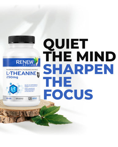 Renew Actives L-Theanine Supplement, 250Mg Max Strength! Promotes Alertness Without Drowsiness. Natural, Fast-Acting Supplements For Less Stress & More Calm, 120 Vegan Capsules, Made In Canada!