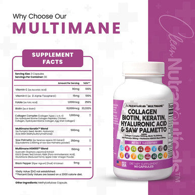 Collagen Pills 1000Mg Biotin 10000Mcg Keratin Saw Palmetto 2500Mg Hyaluronic Acid - Hair Skin And Nails Vitamins And Dht Blocker