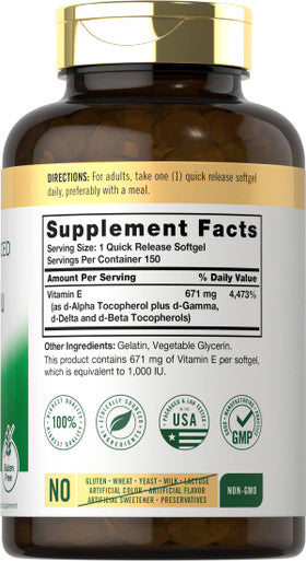 Carlyle Vitamin E Plus Mixed Tocopherols | 1000 Iu (671Mg) | 150 Softgels | Non-Gmo And Gluten Free Formula | Naturally Sourced