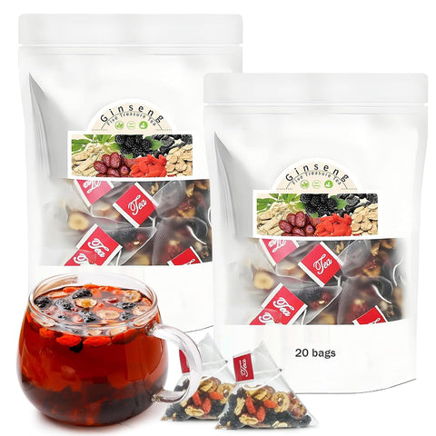 Ginseng Five Treasures Tea Kidney Tea - Kidney Cleanse Ginseng Six Treasures Teas, 6 Precious Ingredients Red Date Wolfberry Mulberry Natural Organic Detox Teabag for Women & Men (1 Bag(20 Teabag))