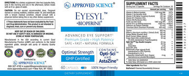 Approved Science EyeSyl Eye Health Supplement Protect Against Eye Strain Dry Eyes Eye Fatigue Chromium Picolinate Taurine Lutein Zeaxanthin Bilberry BioPerine 3 Bottles Made in USA