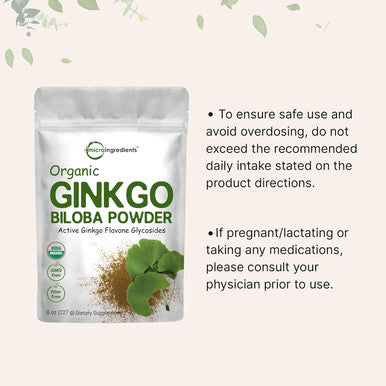 Micro Ingredients Raw Organic Ginkgo Biloba Powder 8 Ounce (18 Months Supply) Filler Supports Brain Function and Mental Alertness No GMOs and Vegan Friendly