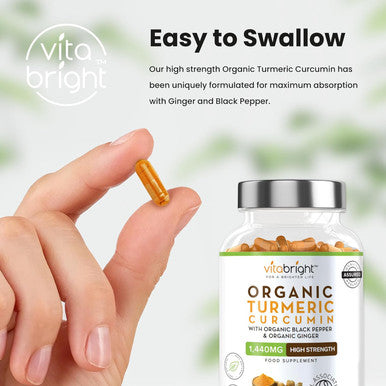 Vitabright High Strength Turmeric & Black Pepper Capsules 1440mg 180 Caps/3 Months Organic Turmeric Ginger & Black Pepper Capsules Turmeric Curcumin Capsules (Not Tablets) VitaBright Tumeric Supplement Joints