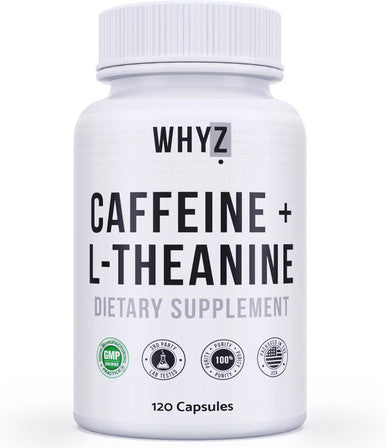 Whyz Caffeine Pills With L-Theanine, 120 Capsules, Nootropic Stack Energy Pills, Energy Vitamins For Sustained Energy Focus & Cognitive Function, L Theanine Caffeine Energy Supplements For Women & Men