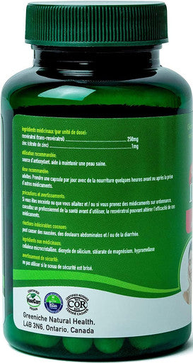Dermatrol Rich Source of Antioxidants Resveratrol & Zinc Supplements For Men & Women Helps Maintain Skin Hair & Nails & Overall Immune System NON GMO 30 Veg Caps Greeniche