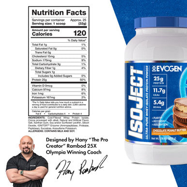 Evogen Isoject Premium Whey Isolate Loaded with BCAA EAA Ignitor Enzymes Recovery, Shakes, Smoothies Chocolate Peanut Butter 25 Servings