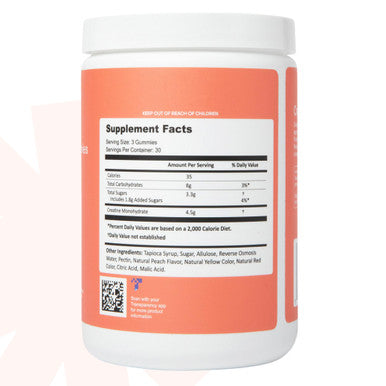 Create Creatine Monohydrate Gummies for Men & Women | 1.5g Creatine per Gummy for Muscle Strength Endurance Recovery & Focus | Vegan Non-GMO Gluten-Free | Premium Sour Peach Flavor | 90 Count