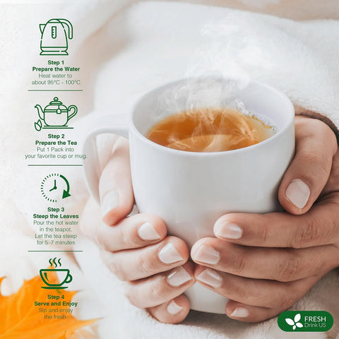 FreshDrinkUS, Premium 50 Mulberry Leaf Tea Bags, 100% Natural & Pure from Mulberry Leaves. Herbal Tea. Made with Natural Material Tea Bags. No Sugar, No Caffeine, No Gluten, Vegan.
