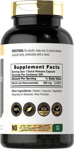 Carlyle Niacinamide Vitamin B3 | 500Mg | 300 Capsules | Non-Gmo, Gluten Free Supplement