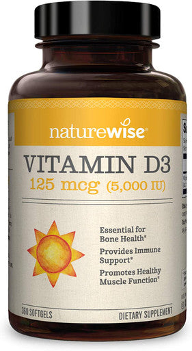 Naturewise Vitamin D3 5000Iu 125 Mcg 1 Year Supply For Healthy Muscle Function And Immune Support Nongmo Gluten Free In Coldpressed Olive Oil Packaging Vary Mini Softgel 360 Count