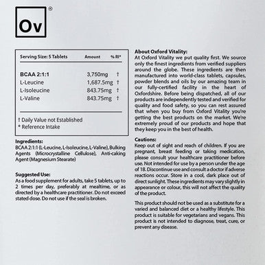 BCAA 2:1:1 Tablets | 3,750mg Supplement for Before and After Sports Nutrition | by Oxford Vitality