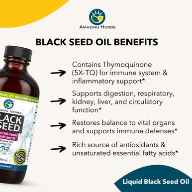 Amazing Herbs Premium Black Seed Oil - Cold Pressed Nigella Sativa Aids In Digestive Health, Immune Support, Brain Function, Joint Mobility, Gluten Free, Non Gmo - 8 Fl Oz