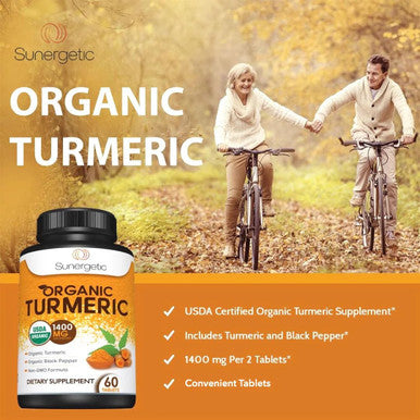 Sunergetic USDA Certified Organic Turmeric Supplement ÃƒÂ¢Ã¢â€šÂ¬Ã¢â‚¬Å“ Includes Organic Turmeric & Organic Black Pepper ÃƒÂ¢Ã¢â€šÂ¬Ã¢â‚¬Å“ 1,400mg of Turmeric per Serving - 60 Count