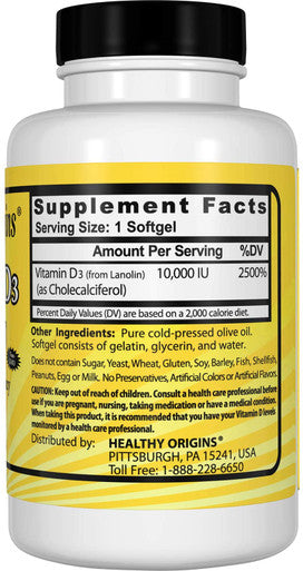 Healthy Origins Vitamin D3 - 10000 IU - 120 Softgels