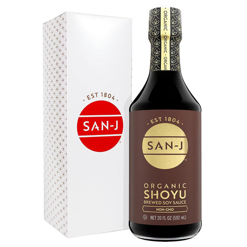 San-J - Organic Gluten Free Tamari Soy Sauce with 50% Less Sodium - Made with 100% Whole Soy - Specially Brewed - 10 oz. Bottle