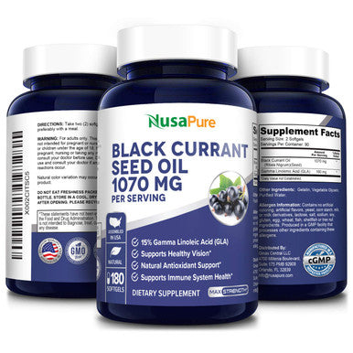 NusaPure Black Currant Oil 1070mg GLA 15% 180 Caps (Non-GMO & ) Hexane Free