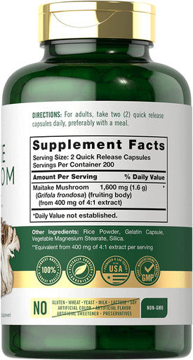 Carlyle Maitake Mushroom Capsules | 1600Mg | 400 Count | Non-Gmo & Gluten Free Extract | Mushroom Supplement