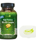 Irwin Naturals Vitamin D3 + K2 - High Potency D3 + K2 Complex - Dietary Supplement For Bone Health - 60 Liquid Softgels Bundle Pill Case