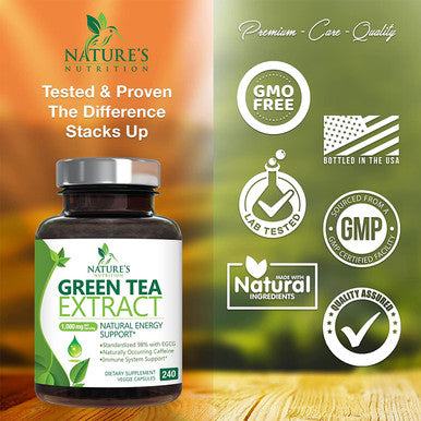 Green Tea Extract 98% Standardized EGCG - 3X Strength for Natural Energy - Heart Support with Polyphenols - Gentle Caffeine - 240 Capsules