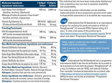 Progressive OmegEssential + Vitamin D Adult Fish Oil Supplement - 1,000 EPA + 550 DHA, 60 softgels | All natural, cold water, wild caught