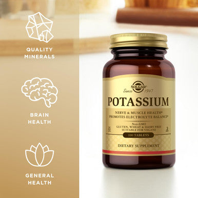 Solgar Potassium - 100 Tablets - Nerve & Muscle Health Promotes Electrolyte Balance - Vegan Gluten & Dairy Free Kosher - 100 Servings