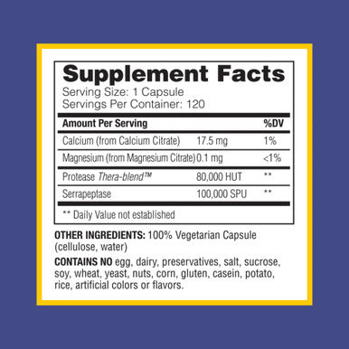 Enzymedica, Serragold, Supports Recovery, Immune And Cardiovascular System, Natural Supplement, 120 Count
