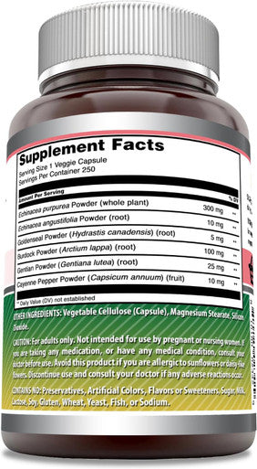 Amazing Nutrition Formulas Echinacea with Goldenseal Supplement | 450 Mg | 250 Veggie Capsules | Non-GMO | Gluten | Made in USA
