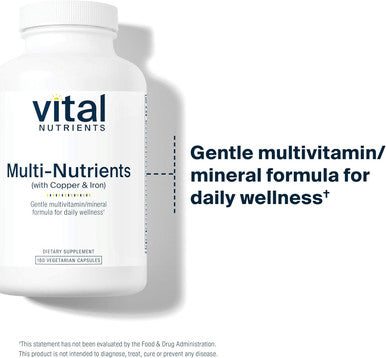 Vital Nutrients Multi-Nutrients 4 Citrate/Malate Formula (With Copper And Iron) Multi Vitamin/Mineral Formula With Potent Antioxidants Bioavailable Form Non-Gmo 180 Capsules
