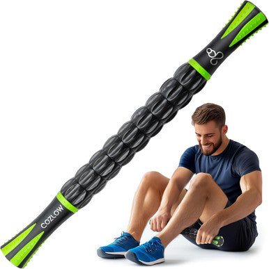Muscle Roller Stick, Body Massage Stick, Myorelease Fascia Trigger Point Roller Tool W/ 9 Rollers & Non-Slip Handles For Deep Tissue Massage Pain Relief & Maximum Muscle Recovery - By Cozlow