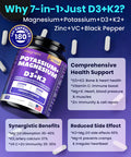Megneta 180 Capsules Magnesium Glycinate Potassium Vitamin D3 10000Iu K2 Mk-7 Supplement - High-Potency Synergistic Complex For Bone Heart Immune Health Mood Balance & Energy Support