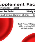 Feosol Original Iron Supplement Tablets Nonheme 325mg Ferrous Sulfate (65mg Elemental Iron) per Iron Pill 1 Per Day 120ct 4 Month Supply for Energy and Immune System Support Made in USA