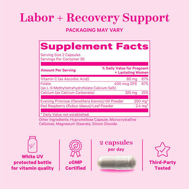 Pink Stork Labor Prep - Evening Primrose Oil Capsules with Red Raspberry Leaf Tea Gentle Birth & Postpartum Care Third Trimester Pregnancy Must Haves 60 Capsules